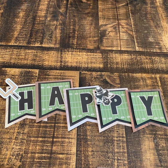 Handmade Football Themed Happy Birthday Banner with Rustic Flare - Picture 2 of 8